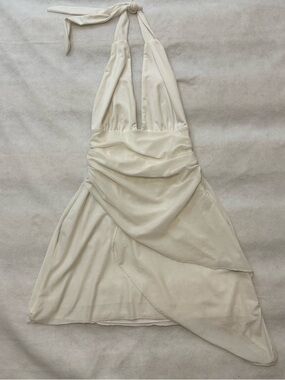 SHEIN BAE White Halter Mini Dress Ruched Asymmetric Hem